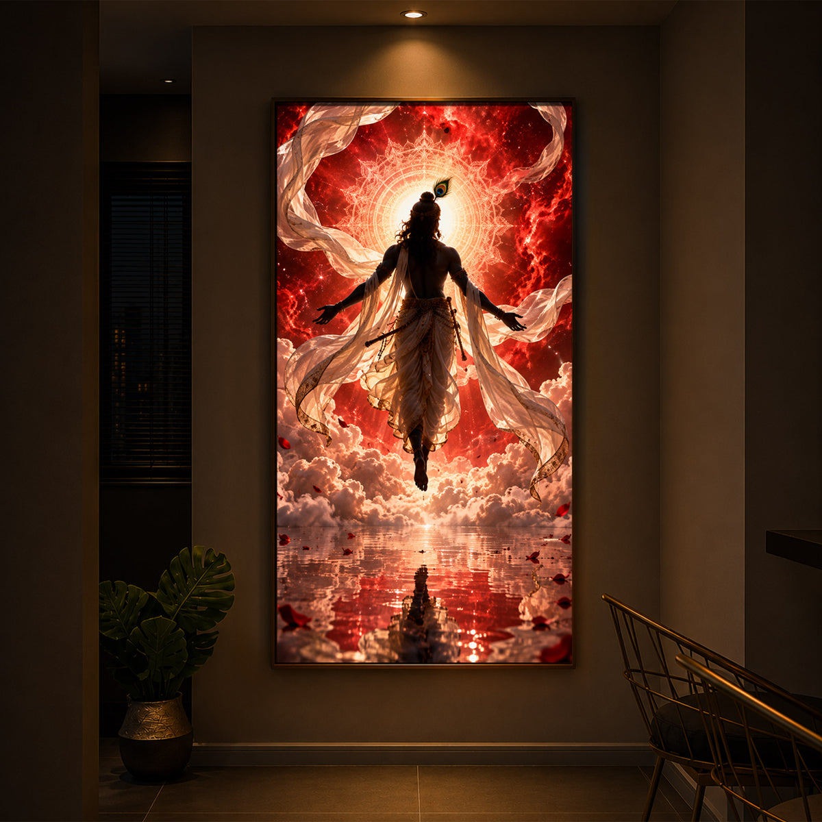 Shri Krishna Cosmic Aura Modern Luxury Backlight Vertical Wall Art