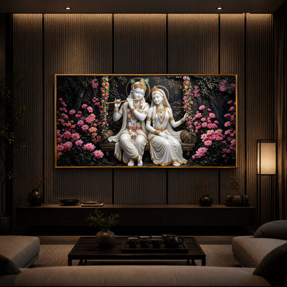 Radha Krishna With Flower Modern Luxury Backlight Horizontal Wall Art