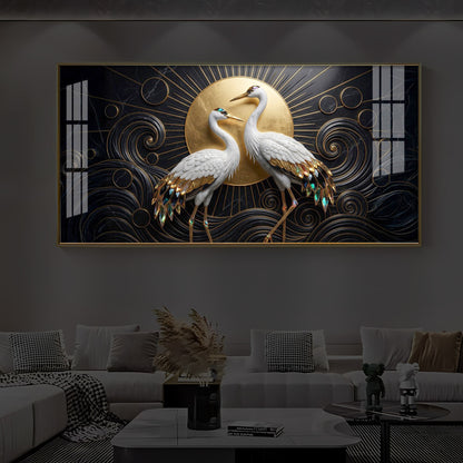 White Crane Modern Luxury Backlight Horizontal Wall Art