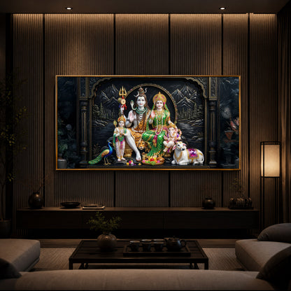 Lord Shiva With Family Modern Luxury Backlight Horizontal Wall Art