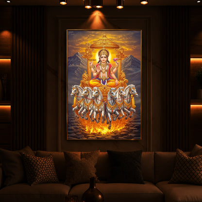 Lord Surya Dev Modern Luxury Backlight Vertical Wall Art