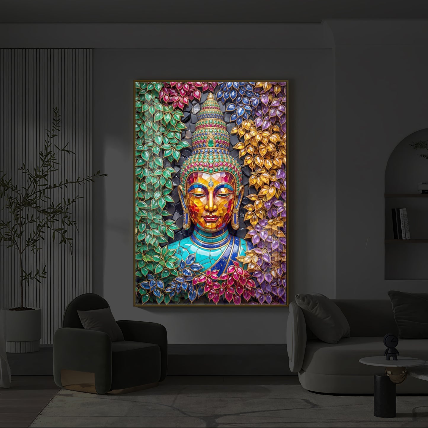 Buddha Colorful Modern Luxury Backlight Vertical Wall Art