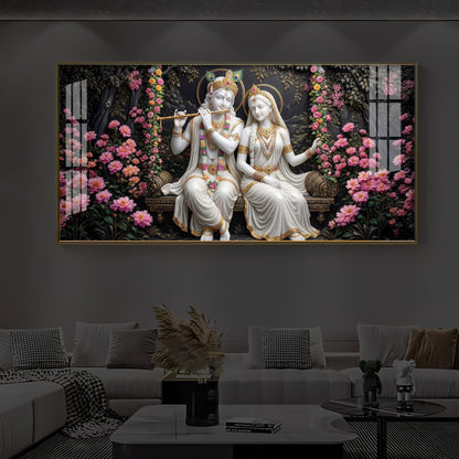 Radha Krishna With Flower Modern Luxury Backlight Horizontal Wall Art