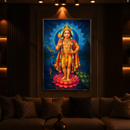 Sri Murugan Ji Modern Luxury Backlight Vertical Wall Art