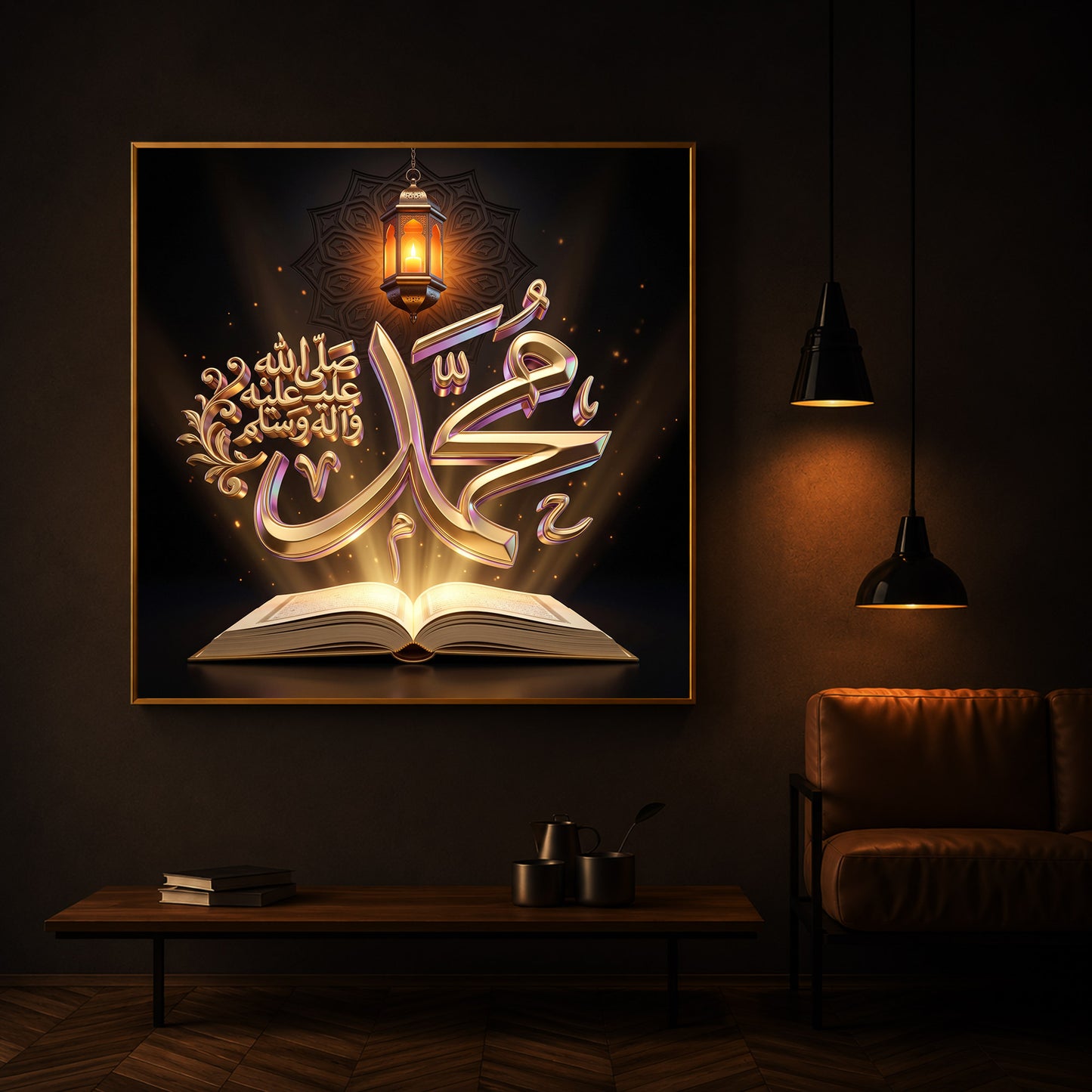 Golden Prophet Muhammad Calligraphy Modern Luxury Backlight Square Wall Art