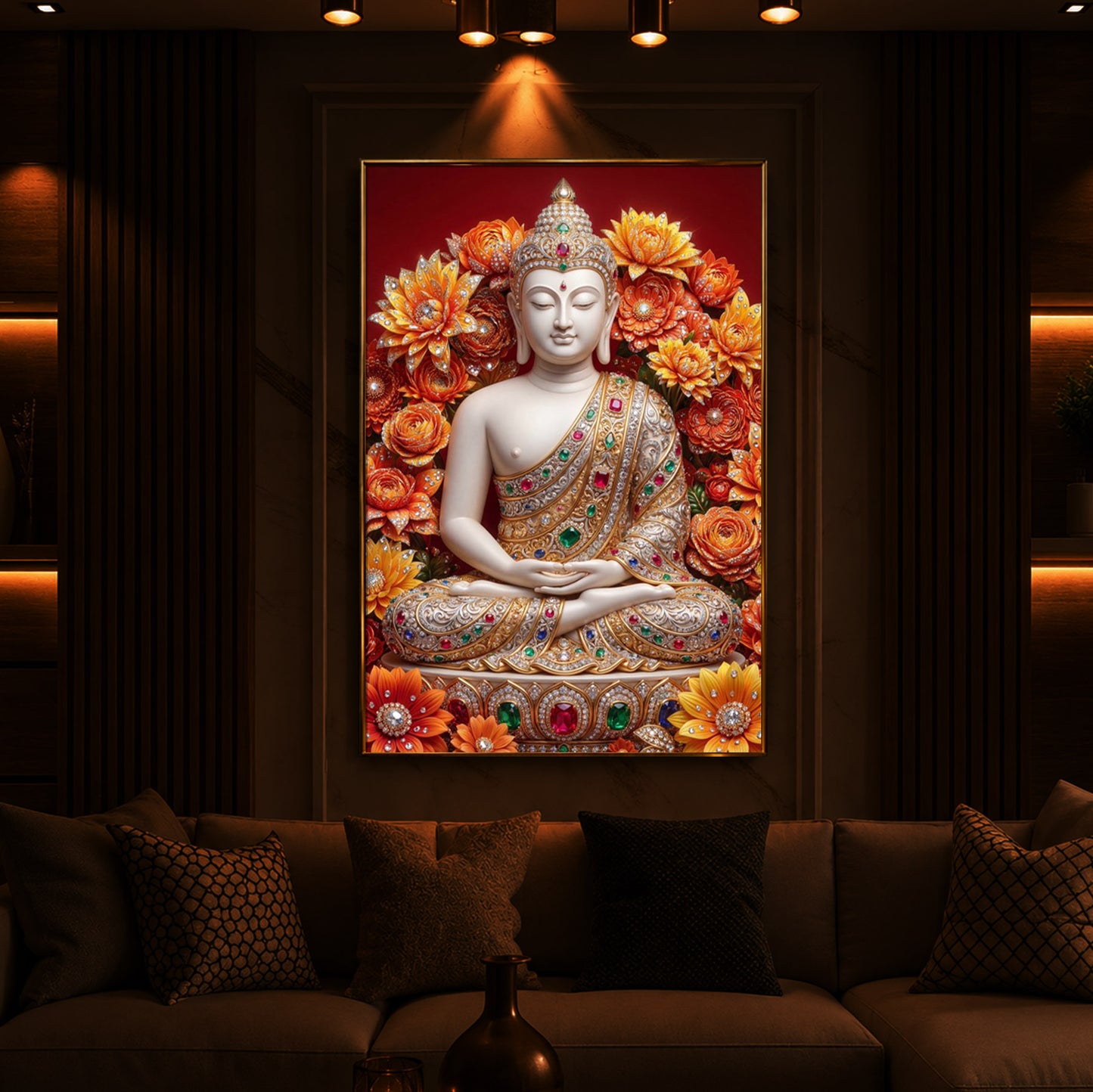 Buddha Bless Modern Luxury Backlight Vertical Wall Art