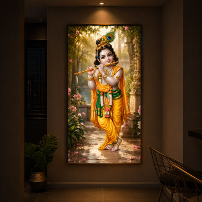 Bal Krishna Playing The Flute Modern Luxury Backlight Vertical Wall Art