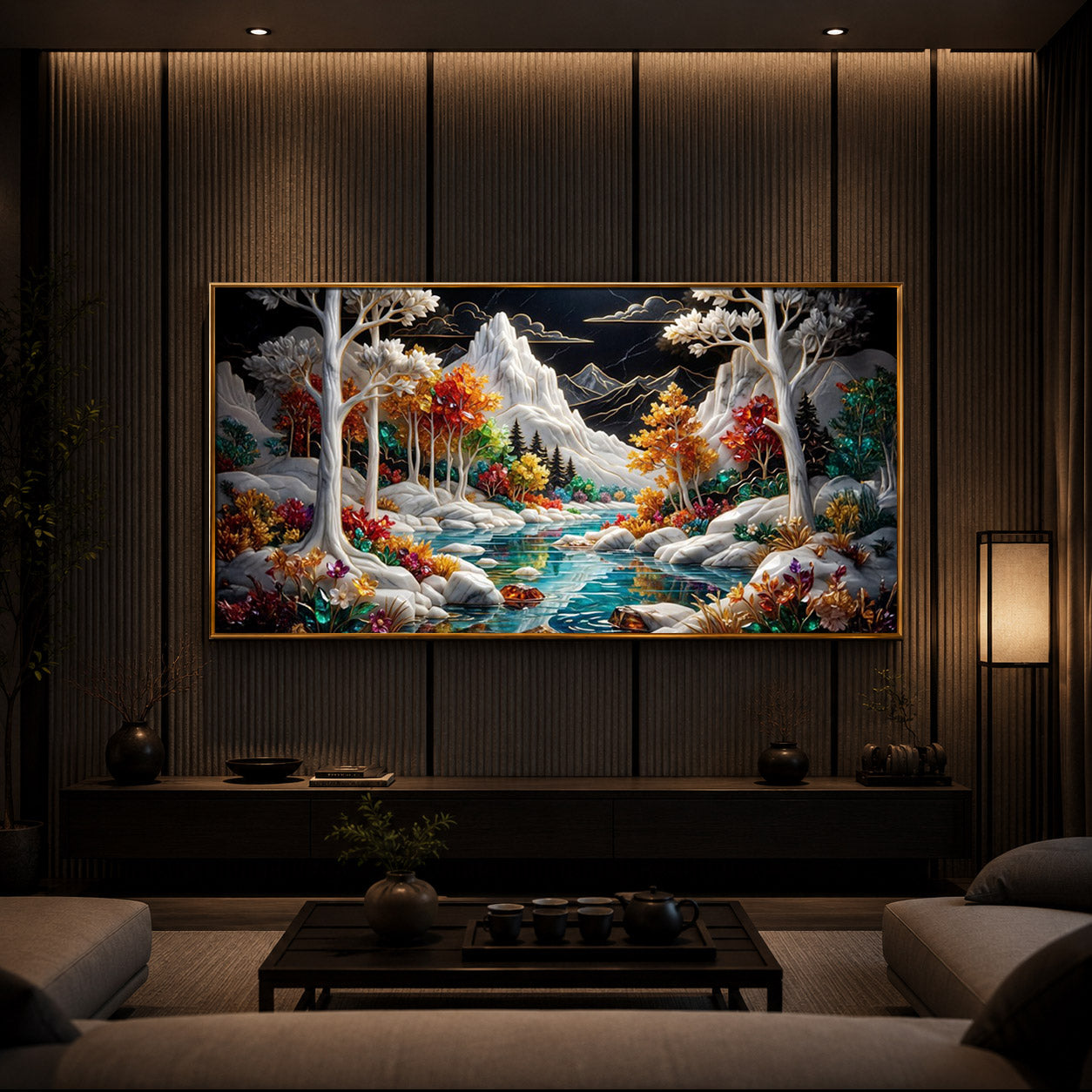 Mountain Serenity Modern Luxury Backlight Horizontal Wall Art