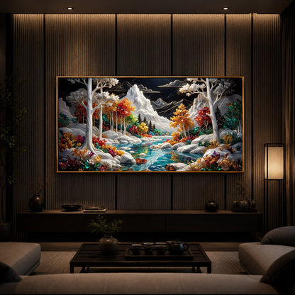 Mountain Serenity Modern Luxury Backlight Horizontal Wall Art