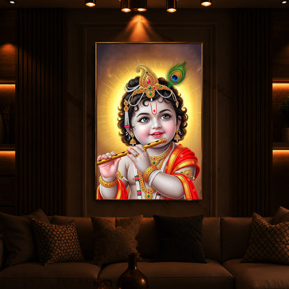 Lord baby Krishna Modern Luxury Backlight Vertical Wall Art