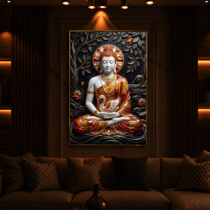 Golden Lord Buddha Modern Luxury Backlight Vertical Wall Art