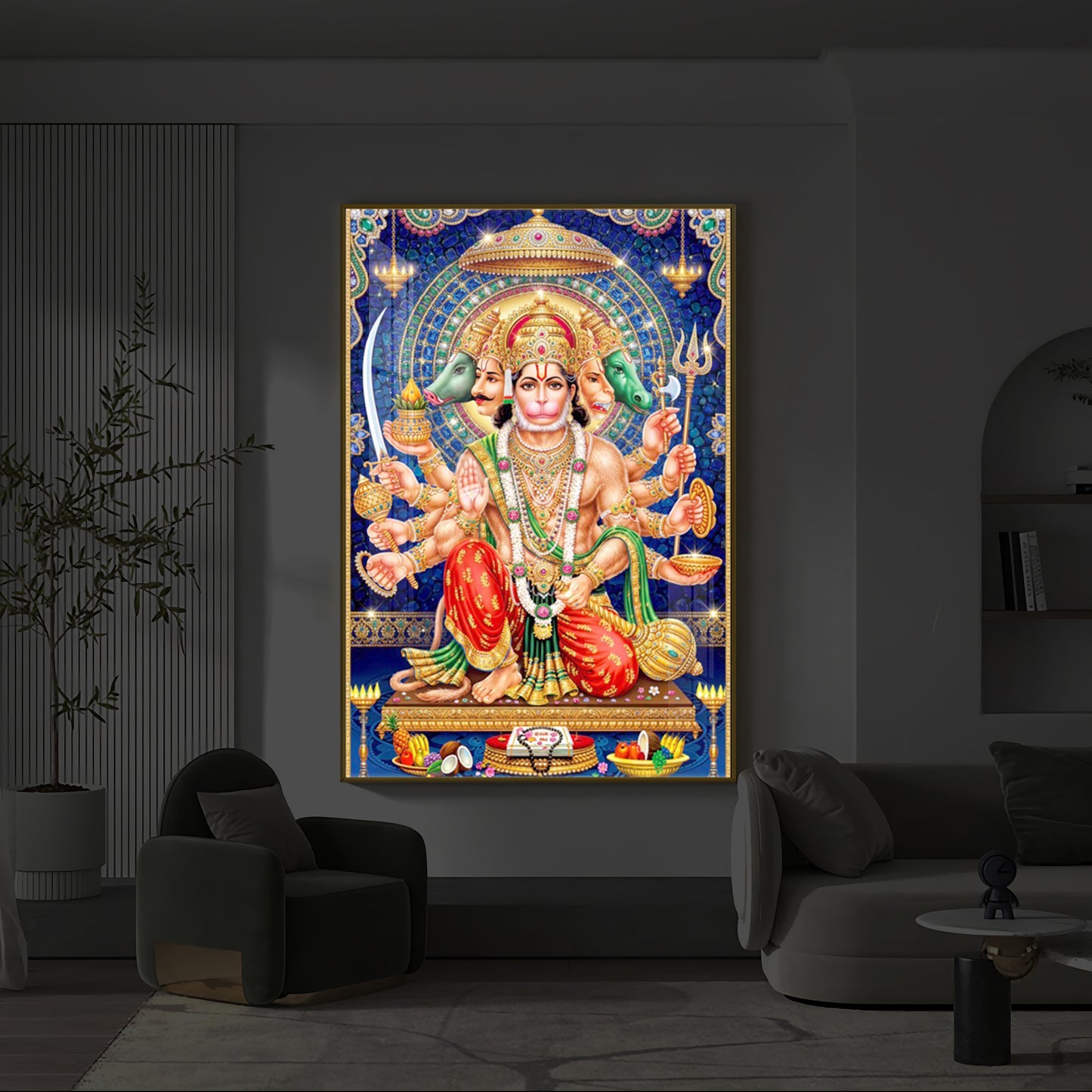 Panchamukhi Hanuman Ji Modern Luxury Backlight Vertical Wall Art