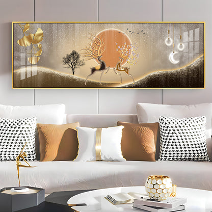 Pair Of Gold & Black Deer Premium Acrylic Horizontal Wall Art