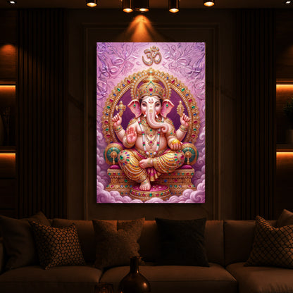 Vakratunda Mahakaya Ganesh Ji Modern Luxury Backlight Vertical Wall Art