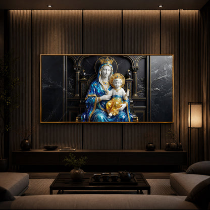 Mother Mary Holding Baby Jesus Modern Luxury Backlight Horizontal Wall Art