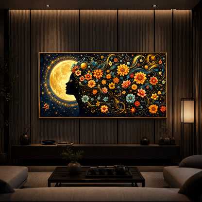 Dreamy Moon Girl Modern Luxury Backlight Horizontal Wall Art