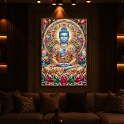 Buddha Blessing Modern Luxury Backlight Vertical Wall Art