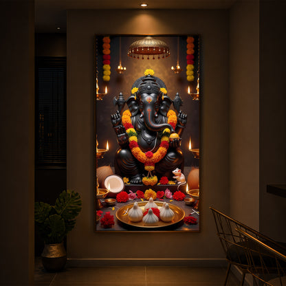 Shri Ganesh Ji Modern Luxury Backlight Vertical Wall Art