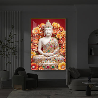 Buddha Bless Modern Luxury Backlight Vertical Wall Art