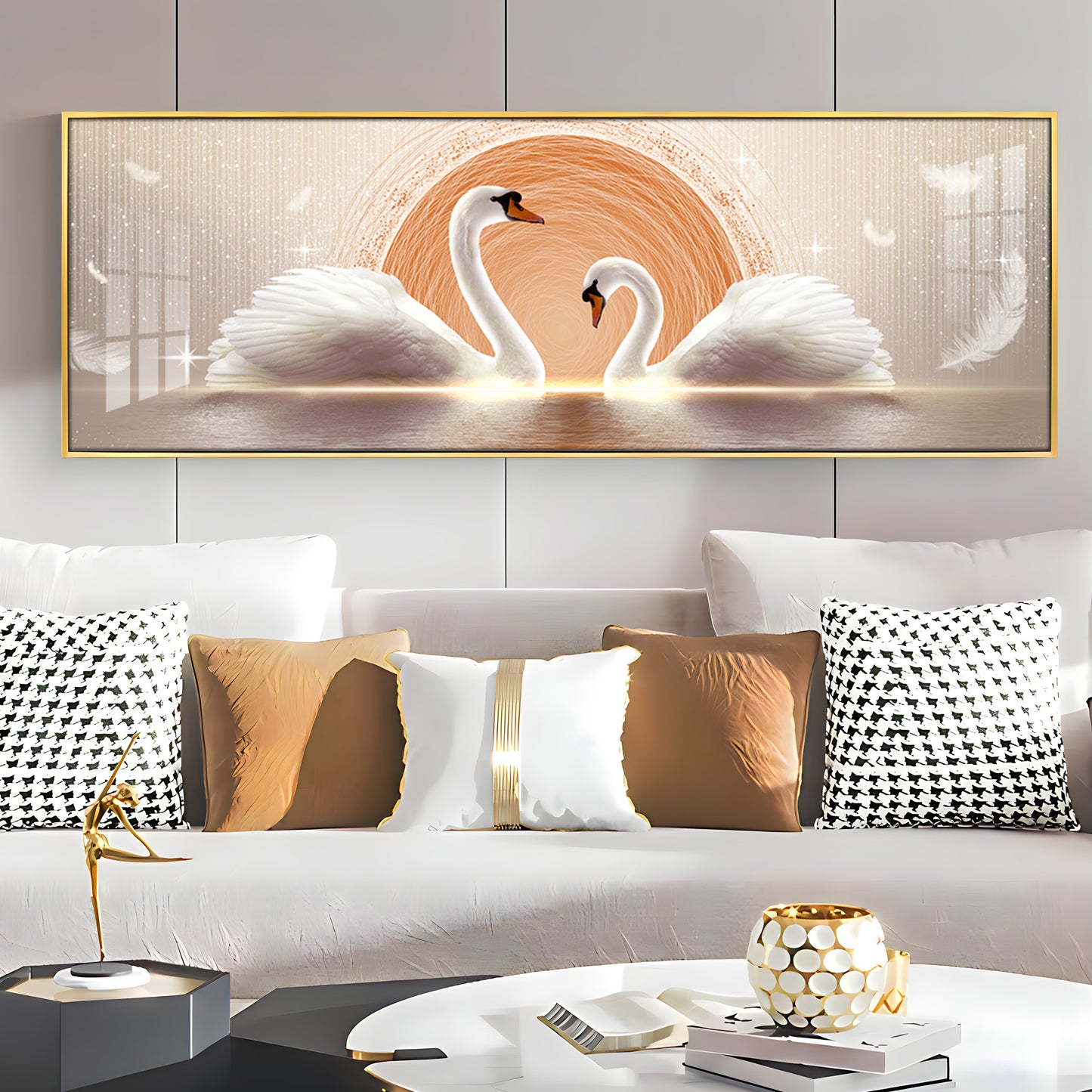 Two White Mute Swans Premium Acrylic Horizontal Wall Art