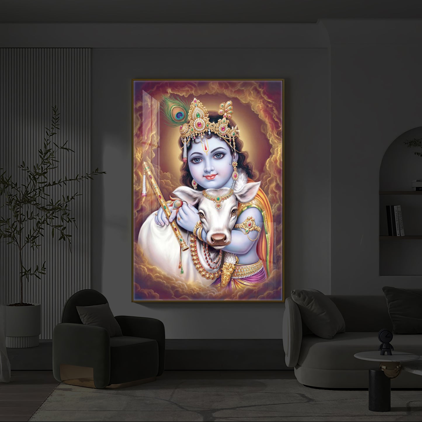 Sri krishna God Modern Luxury Backlight Vertical Wall Art