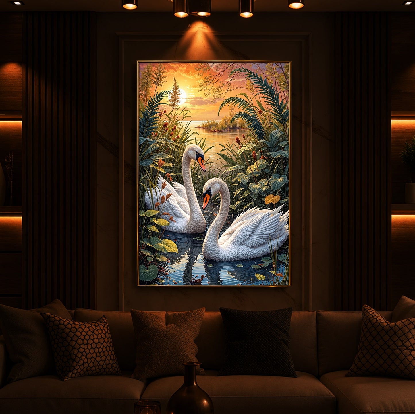 Two Swan Modern Luxury Backlight Vertical Wall Art