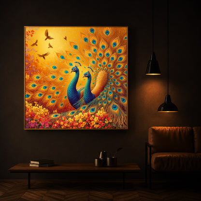 Couple Peacock Modern Luxury Backlight Square Wall Art