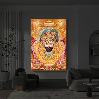 Hindu deity Khatu Shyam Ji Modern Luxury Backlight Vertical Wall Art