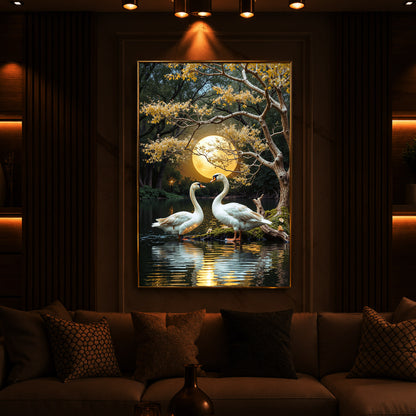 Couple Swan Modern Luxury Backlight Vertical Wall Art