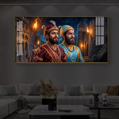 Chhatrapati Shivaji Maharaj with Chhatrapati Sambhaji Modern Luxury Backlight Horizontal Wall Art