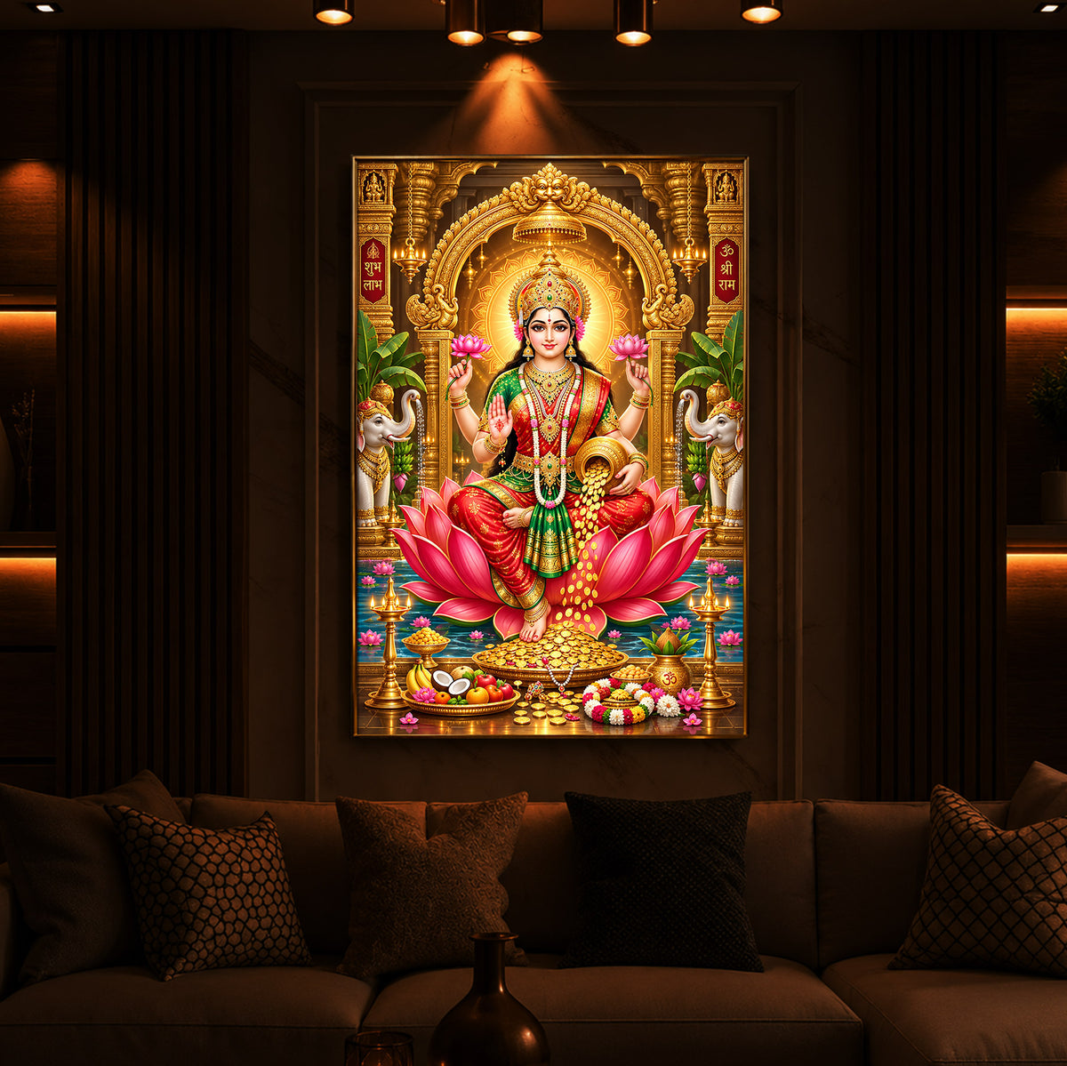 Devi Lakshmi Maa Modern Luxury Backlight Vertical Wall Art