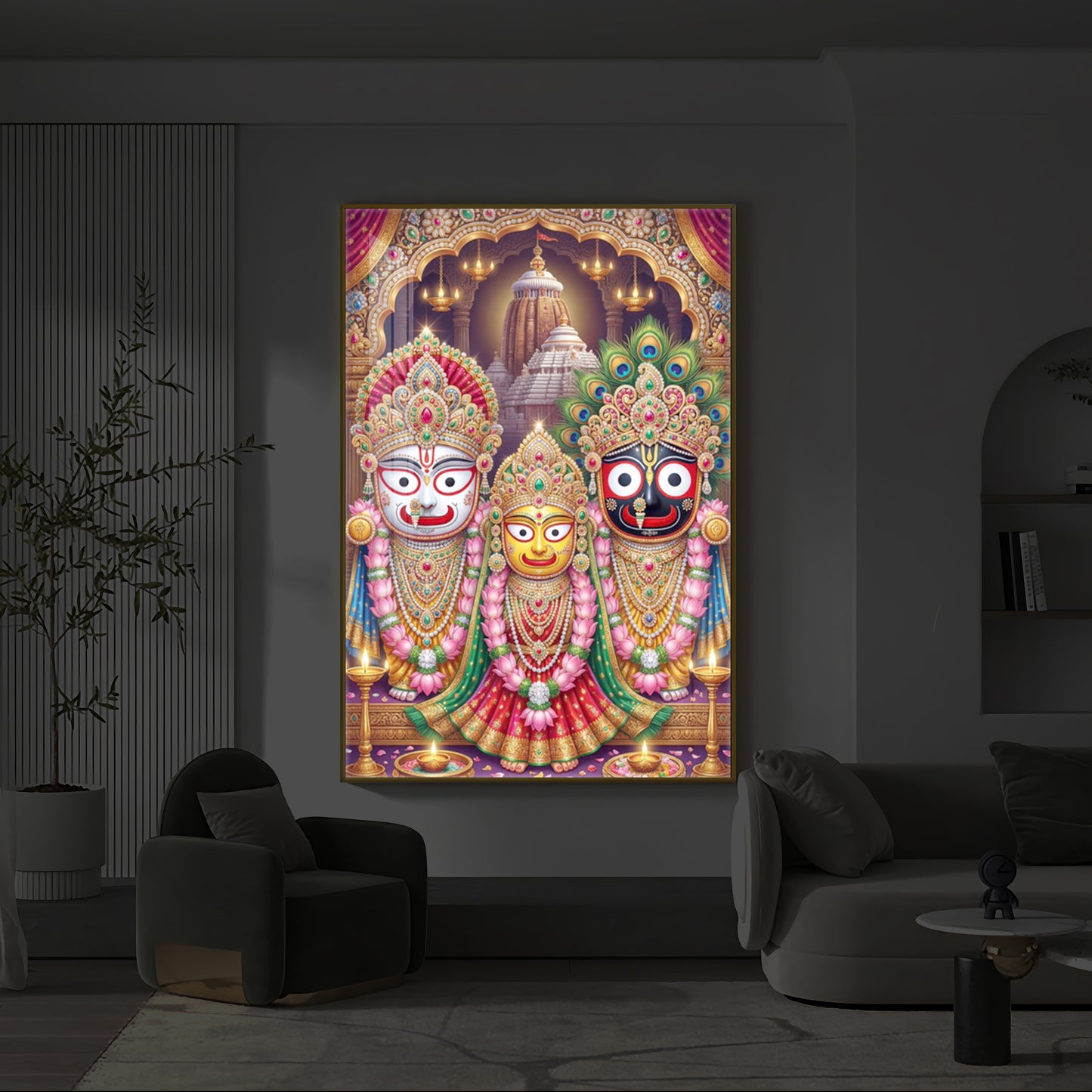 Blessings Of Lord Jagannath Modern Luxury Backlight Vertical Wall Art
