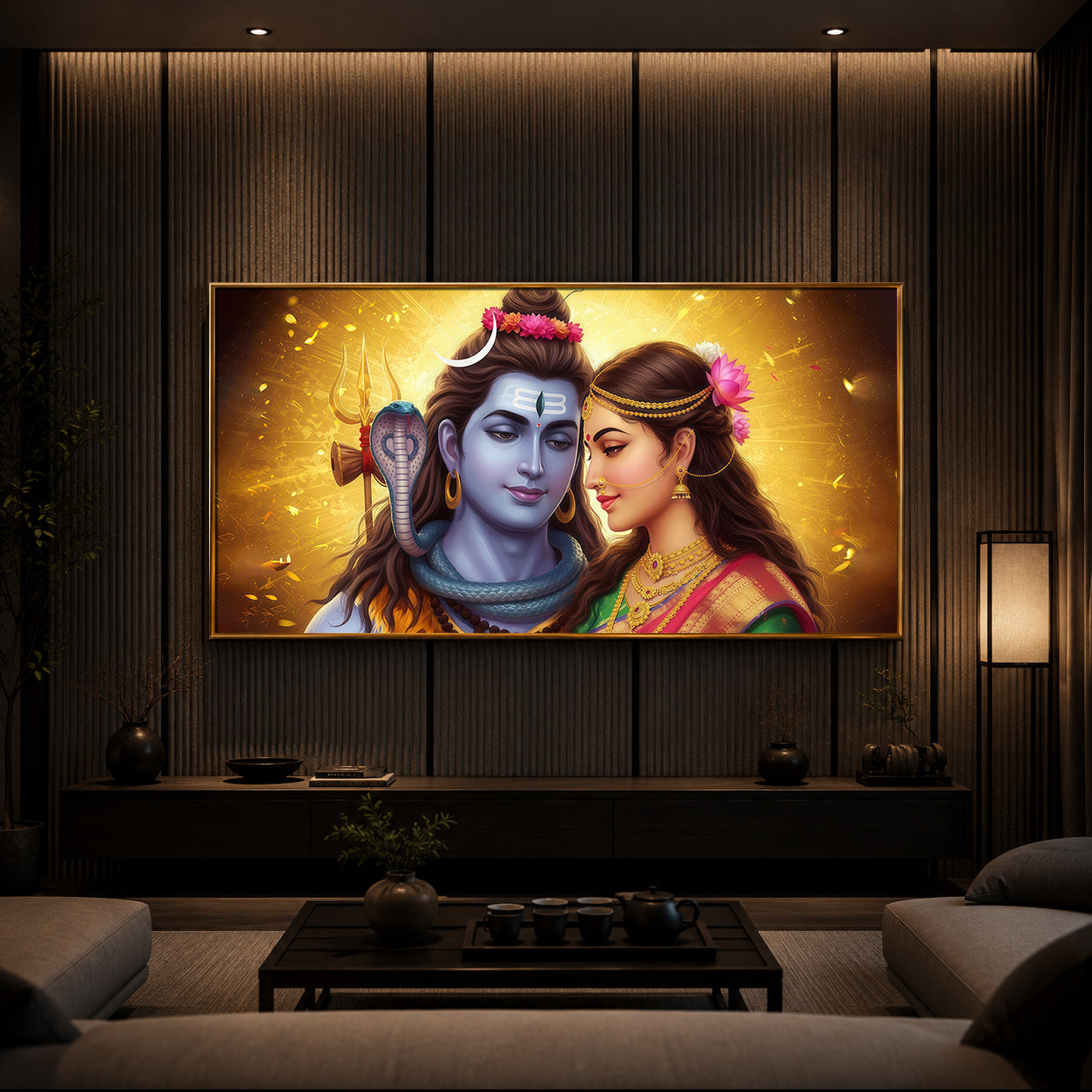 Shiv Parvati Modern Luxury Backlight Horizontal Wall Art