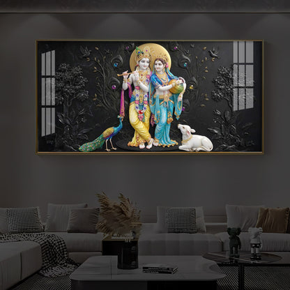 Depicting Radha Krishna Modern Luxury Backlight Horizontal Wall Art