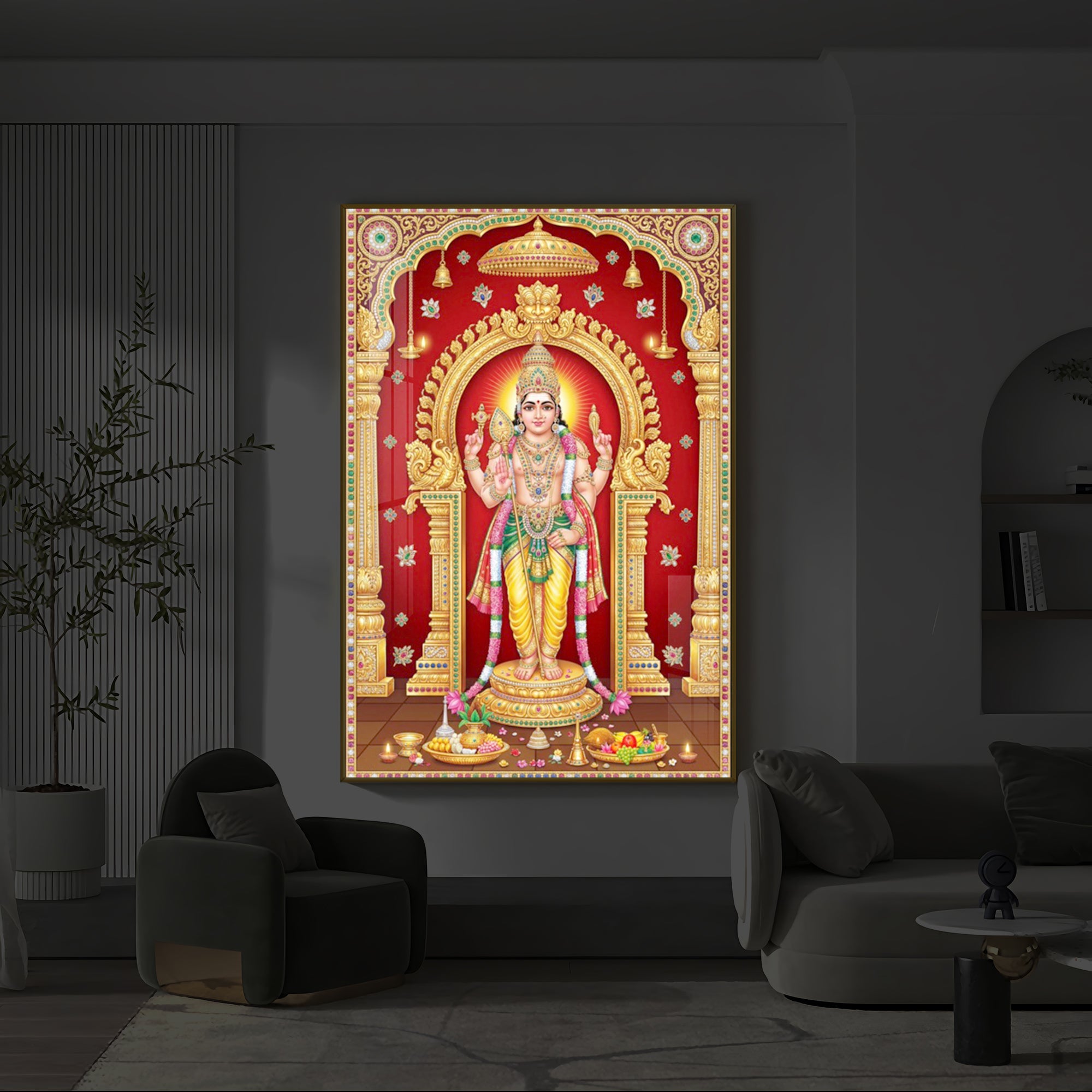 Son of Shiva Lord Murugan Modern Luxury Backlight Vertical Wall Art