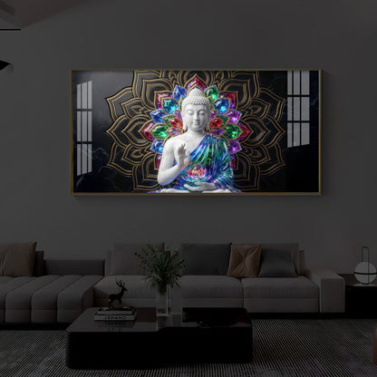 Meditating Buddha Modern Luxury Backlight Horizontal Wall Art