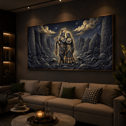 Depiction Of Radha Krishna Modern Luxury Backlight Horizontal Wall Art