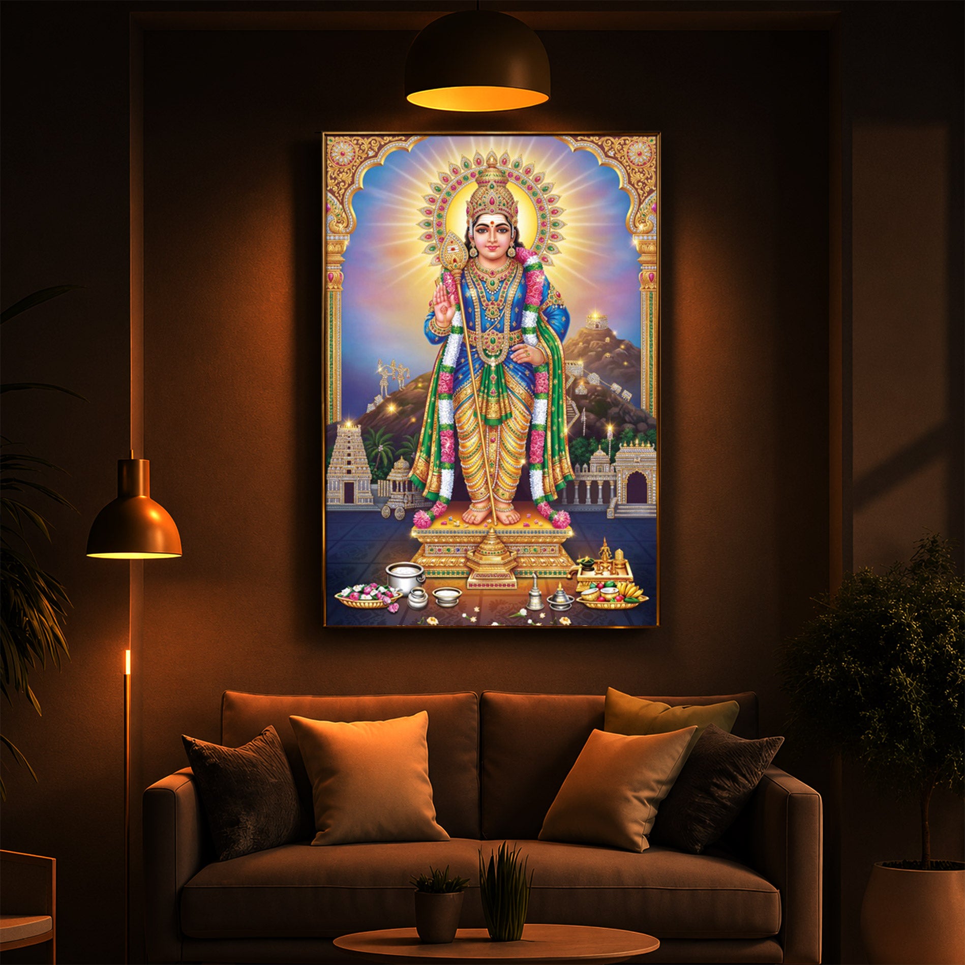 Lord Murugan Kartikeya Modern Luxury Backlight Vertical Wall Art