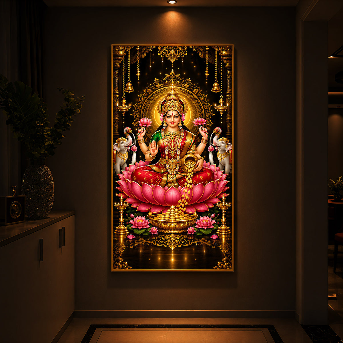 Goddess Lakshmi Modern Luxury Backlight Vertical Wall Art