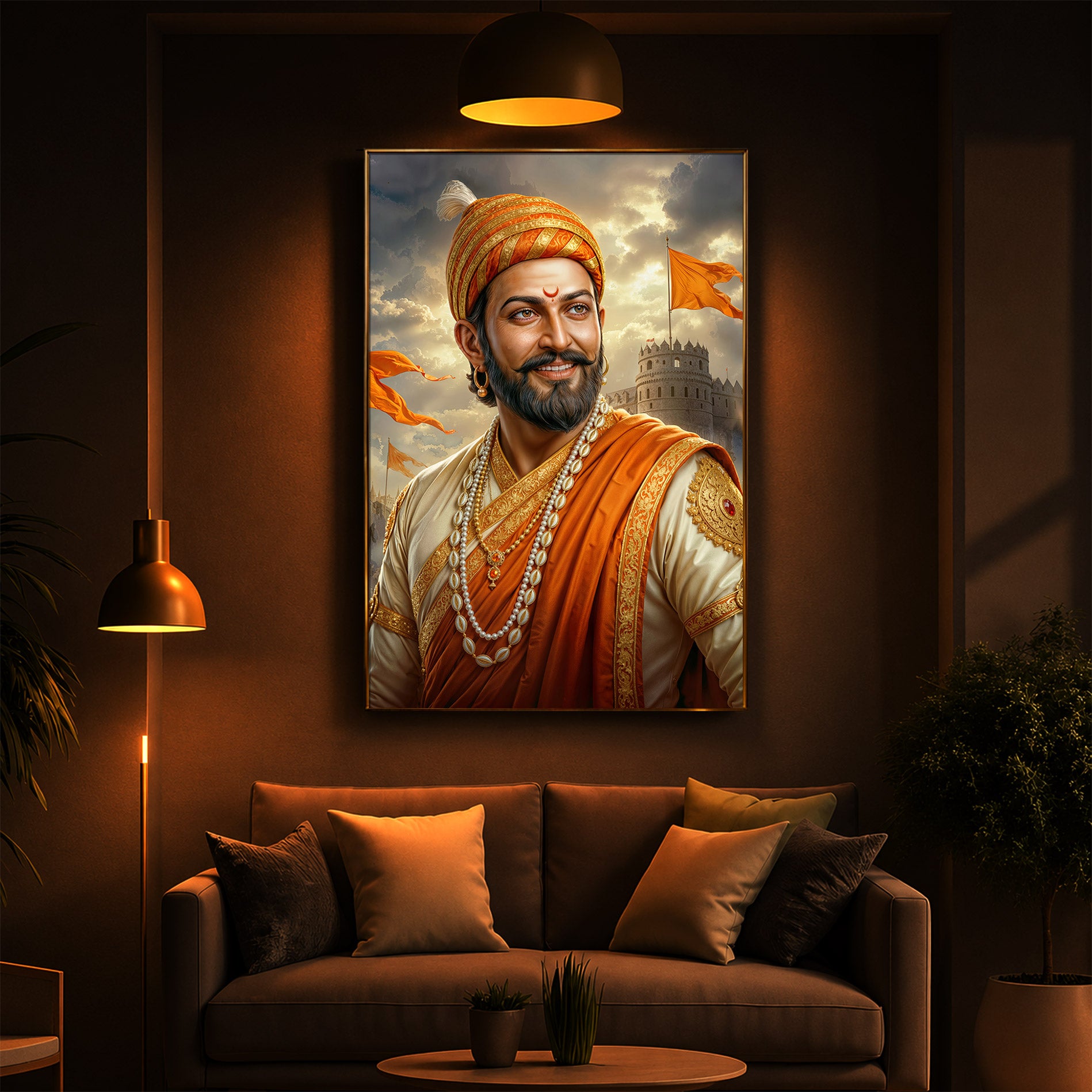 King Of Maratha Chhatrapati Shivaji Maharaj Modern Luxury Backlight Vertical Wall Art