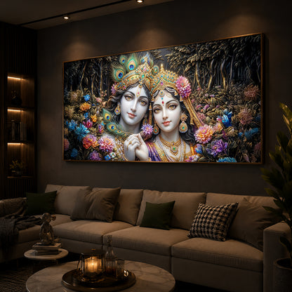 Spiritual Serenity Radha Krishna Modern Luxury Backlight Horizontal Wall Art