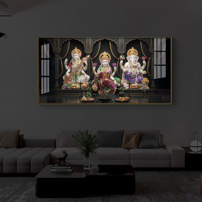 Saraswati,Lakshmi, & Lord Ganesha Modern Luxury Backlight Horizontal Wall Art