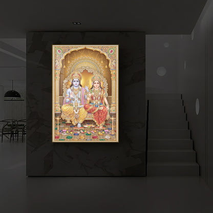 Lord Rama and Goddess Sita Modern Luxury Backlight Vertical Wall Art