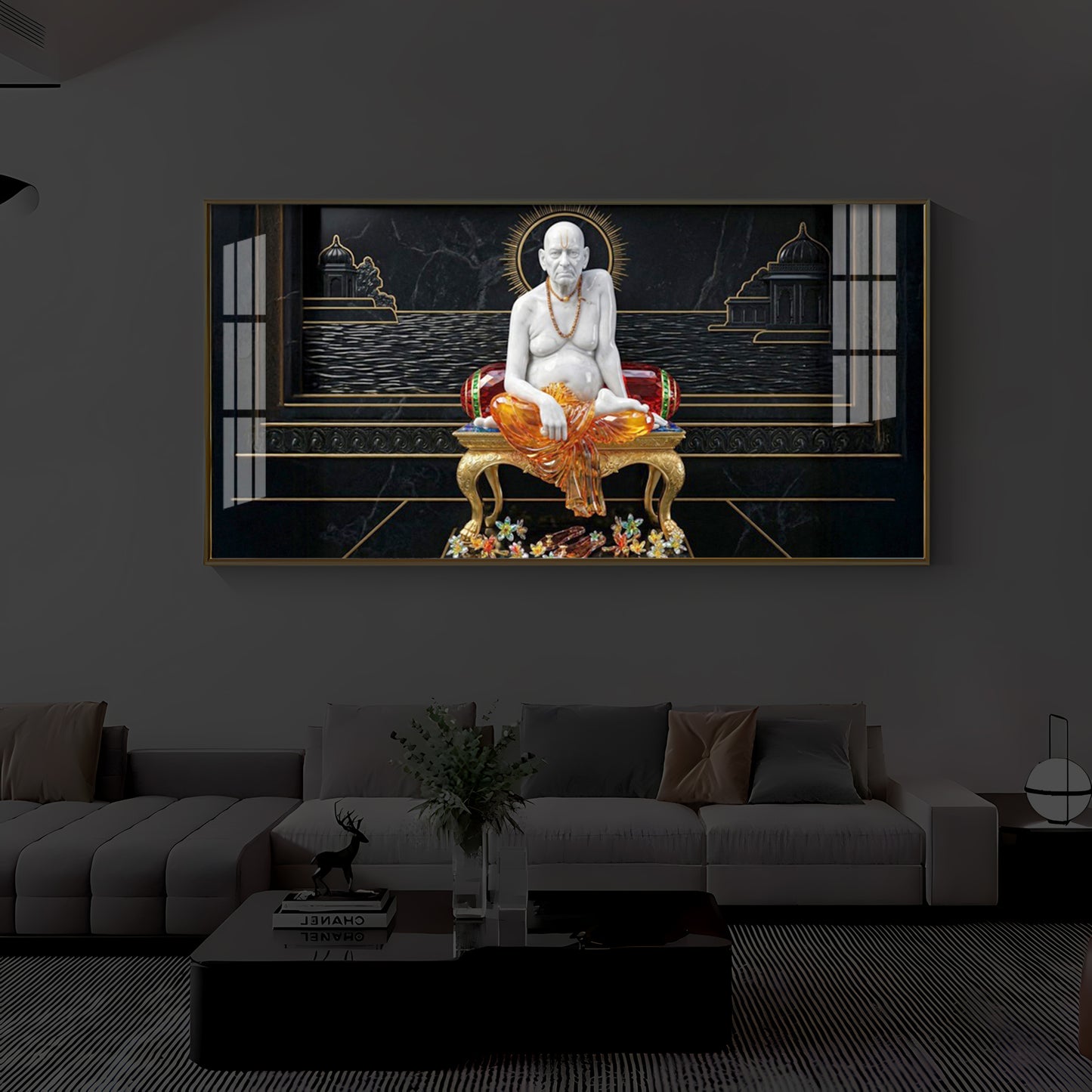Swami Samarth Maharaj Modern Luxury Backlight Horizontal Wall Art