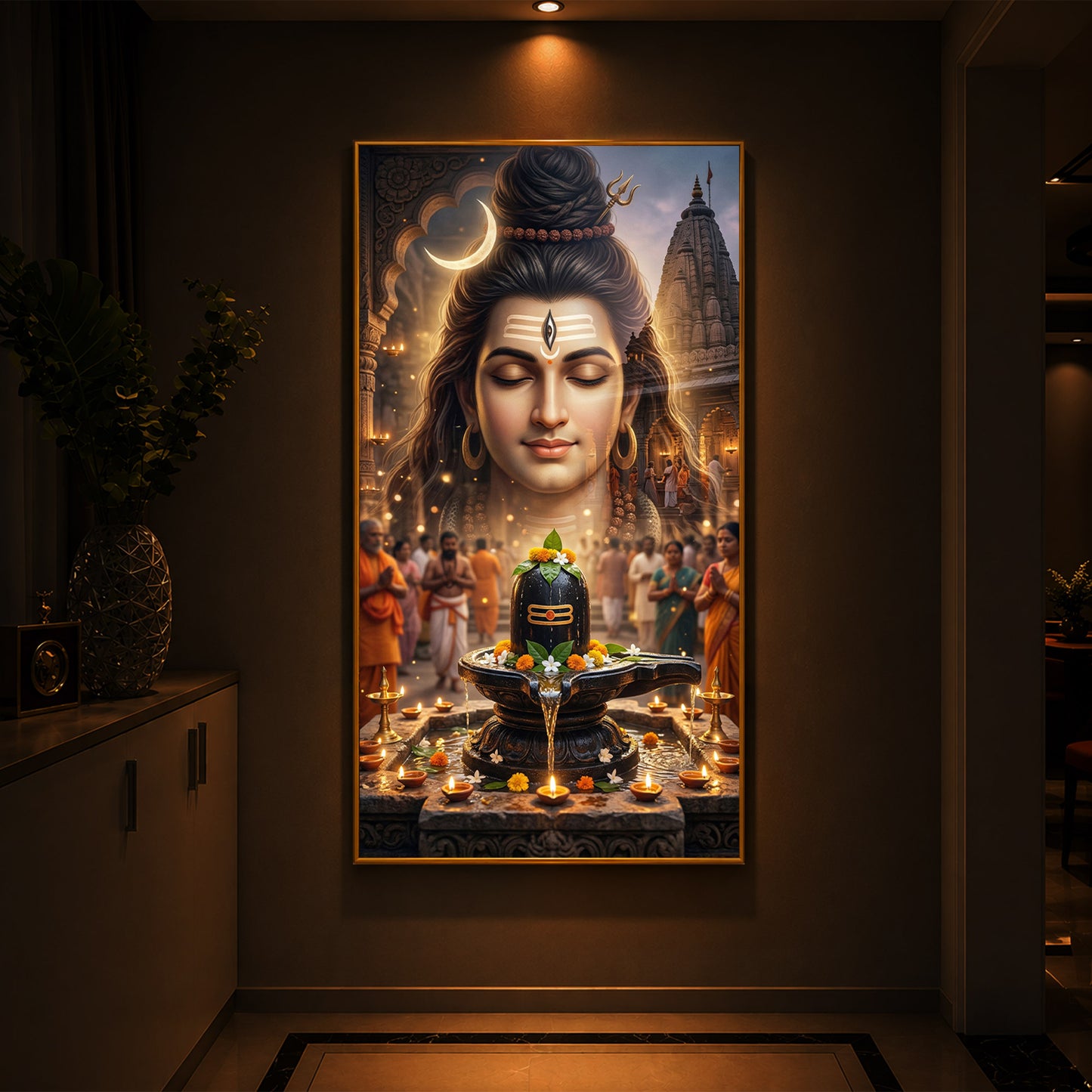 Lord Shiva Modern Luxury Backlight Vertical Wall Art