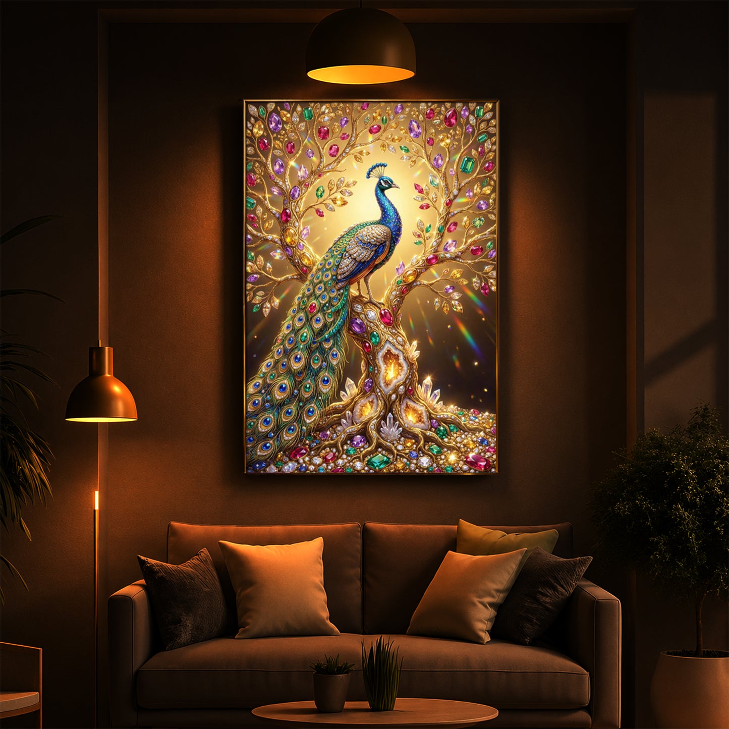 Colourful Peacock Modern Luxury Backlight Vertical Wall Art