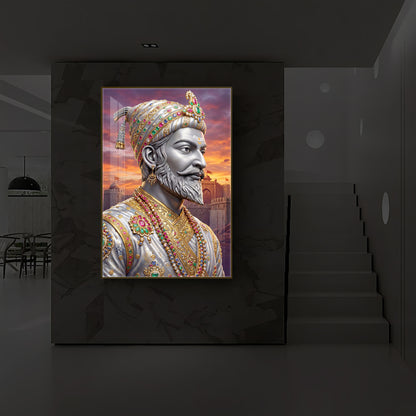 Maratha Shivaji Maharaj Modern Luxury Backlight Vertical Wall Art