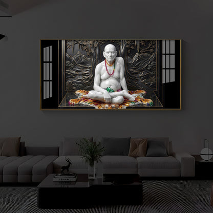 White Marble Swami Samarth Modern Luxury Backlight Horizontal Wall Art