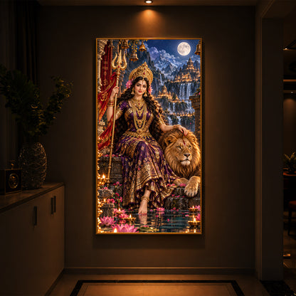 Divine Maa Bhawani Modern Luxury Backlight Vertical Wall Art