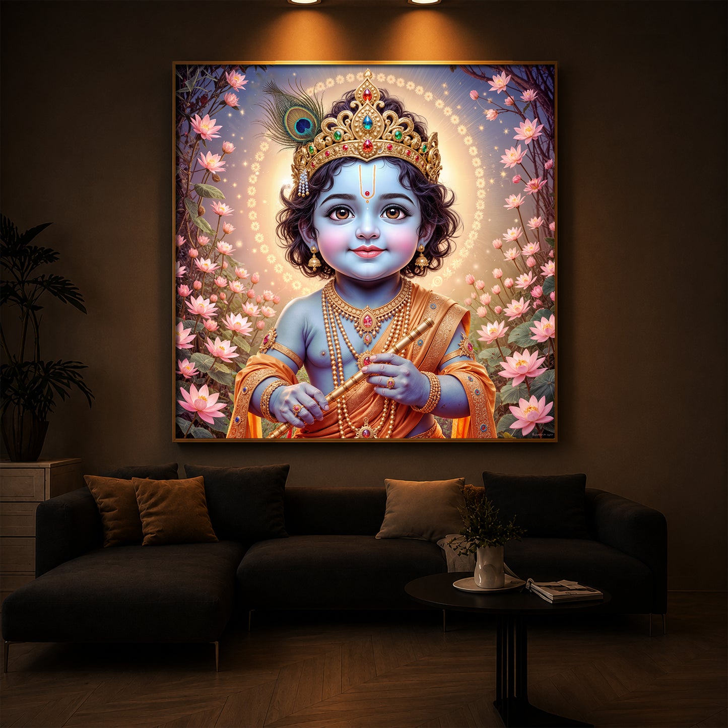 Bal Krishna Ji Modern Luxury Backlight Square Wall Art